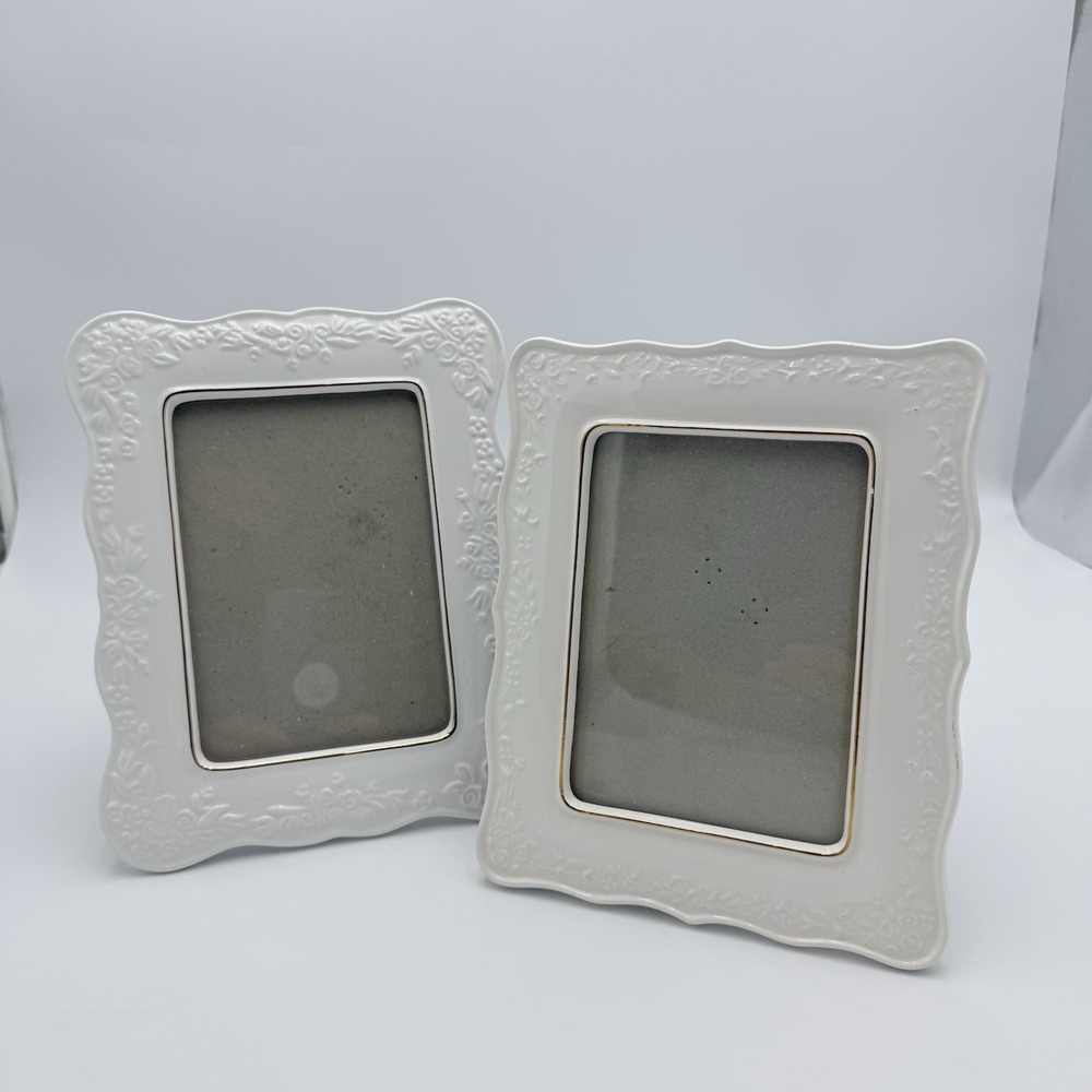 Set 2 Vtg Picture Frame Ivory Porcelain Floral *alike Lenox Wedding 5 X 7 Ornate